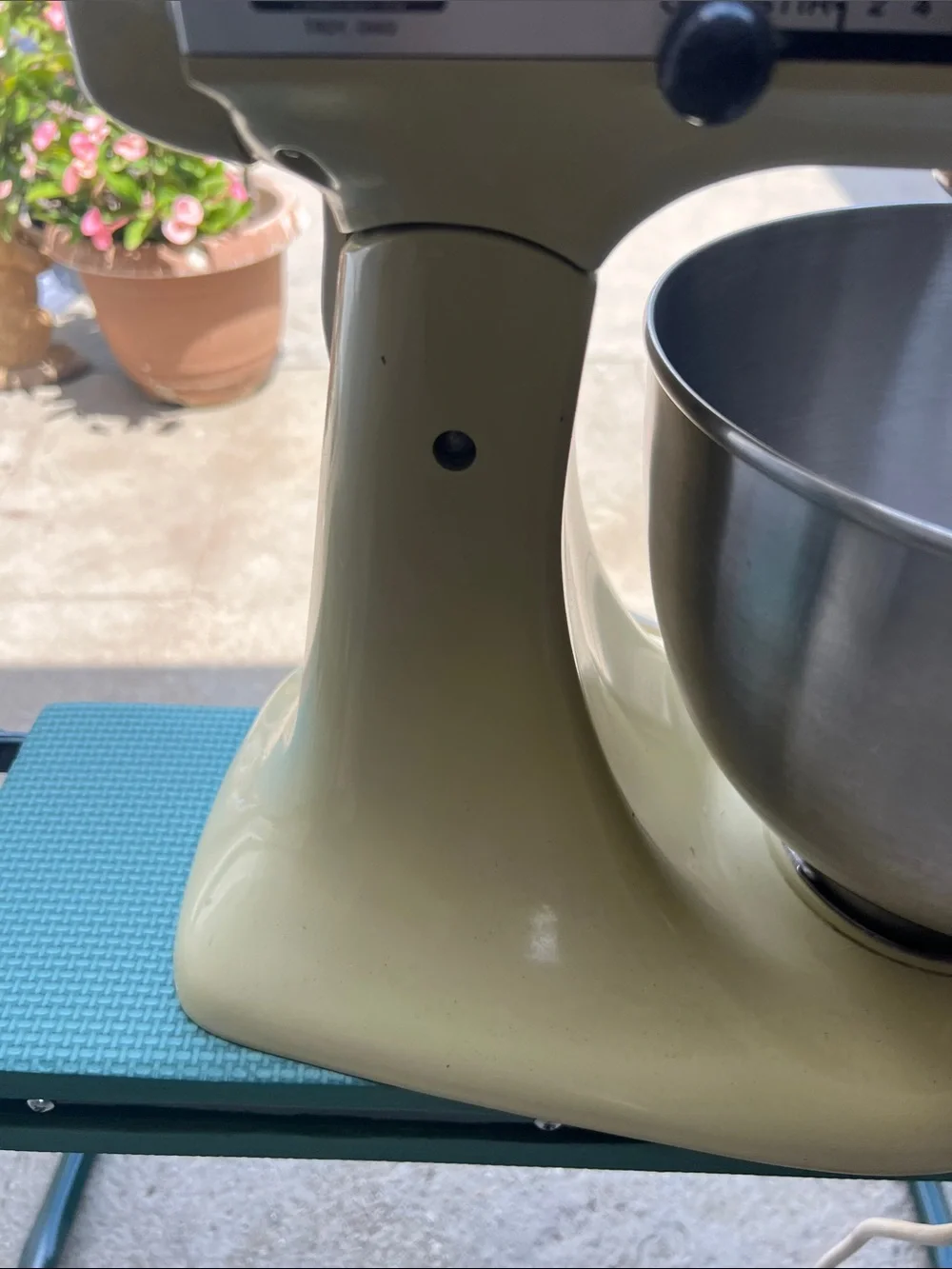 Vintage KitchenAid Tilt-Head Stand Mixer in Pale Yellow with Stainless Bowl